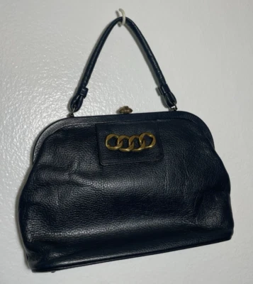 Cartera de mano vintage años 60 sable azul oscuro de cuero granulado cierre forrado Foto 1 de 4