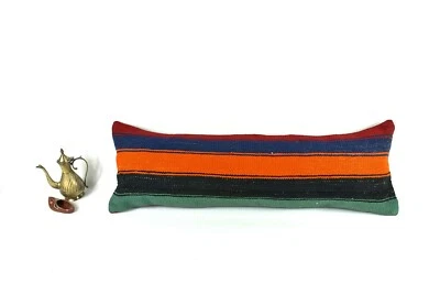 Long Kilim Lumbar Pillow Cover 12x36 Handmade Anatolian Ethnic Rug Cushion A2034 - Image 1 of 3