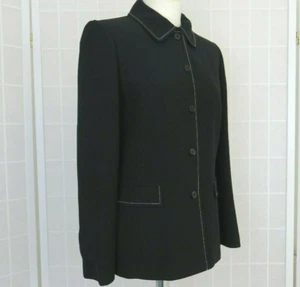 Wallis Jacket UK 12 Petite Black White Stitch Detail Pockets Lined Workwear - Picture 1 of 8