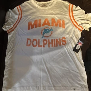 NWT $45  '47 BRAND Miami Dolphins JERSEY STYLE SHORT SLEEVE SHIRT OFF WHITE  LG - Picture 1 of 6