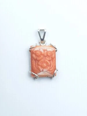 ciondolo Cameo vero corallo del Jiapone Rosa e Bianco e Argento 925  Pendente  - Immagine 1 di 4