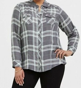 Torrid Neu mit Etikett Taylor grau kariertes Twill Hemd mit Knopfleiste Größe 2X (18-20) - Bild 1 von 13