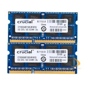 Crucial 2x 8GB 2Rx8 PC3L-12800S DDR3L 1600Mhz SODIMM RAM Laptop Memory Intel @#1 - Picture 1 of 4