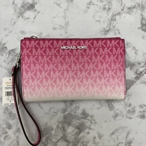 Michael Kors Jet Set Travel Double Zip Wristlet Wallet MK Logo Pink Dragonfruit - Bild 1 von 15