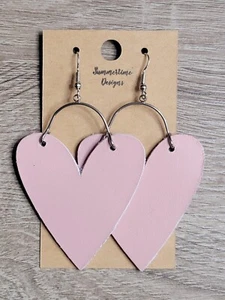 "Pendientes de corazón rosa de cuero genuino de 3,5" - Imagen 1 de 1