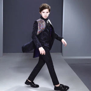 Children Kid's Boy's Sequins Stage Suit Jackets Tuxedo Swallow-tailed Coats Sets - Picture 1 of 23