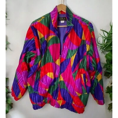 Chaqueta cortavientos colorida vintage años 90 para mujer talla XL ADS Las Vegas abstracta Foto 1 de 4