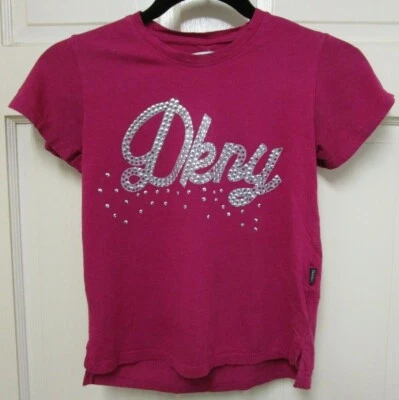 DKNY Girls Pink/Fuchsia Short Sleeve T-Shirt SIZE M 8-10 - Image 1 of 4