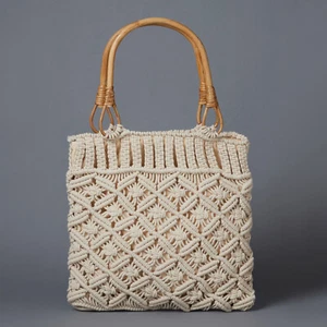 Bolso con flecos Macrame con asas redondas de bambú boho con cordones naturales para mujer - Imagen 1 de 4