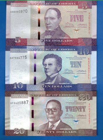 Liberia 5 10 20 Dollars 2016 World Paper Money Uncirculated Banknote Set # 1 Cover