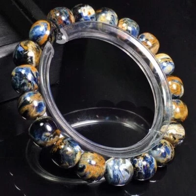 Pulsera de cuentas redondas gemas elásticas de pietersita azul natural genuino 10 mm AAAAA Foto 1 de 4