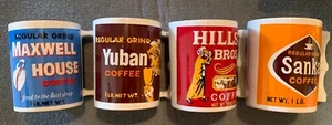 Vintage Hills Bros Maxwell House Yuban Sanka Coffee Mug Advertising Cup Set - Picture 1 of 7