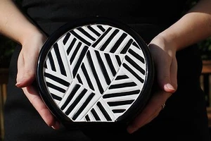 TIMMY WOODS MOD WOVEN TURBAN SWIRL ART SIGNED MINAUDIERE CLUTCH BAG ABSTRACT NWT - Picture 1 of 10