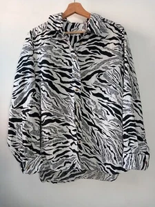 Marks & Spencer pure linen animal style zebra black white print shirt sz 16 - Picture 1 of 10