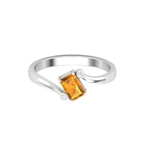 0.60 Ct Citrine & Lab Grown CVD Diamond Prong Ring 10k Solid White Gold - Picture 1 of 13