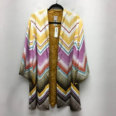 Chico's Women Multi Boho 3/4 Sleeve Shadows Reversible Chevron Kimono Jacket XL - Image 1 of 4