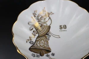 Viletta’s Arts 50 YEAR ANNIVERSARY Candy Nut Dish Shell Wedding Bells Gold - Picture 1 of 7