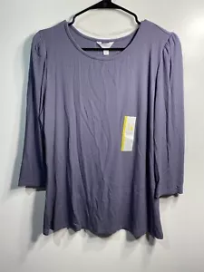 time & tru womens long puff sleeve rib top shirt grey size large 12 14 - Picture 1 of 5