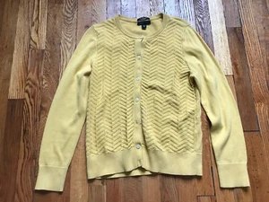 Lands End Cardigan Sweater 100% Supima Cotton Yellow Women's Size M 10-12 Preppy - Picture 1 of 9