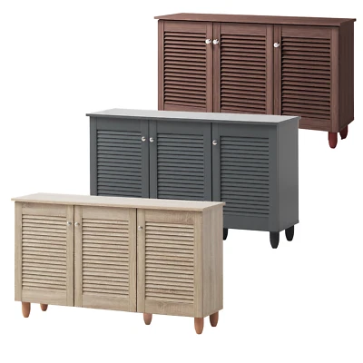 Shoe Storage Cabinet 3 Slatted Doors Rack Cupboard Stand Drawer Unit Footwear - Image 1 of 4