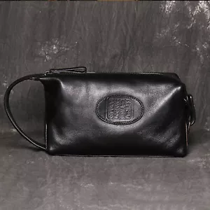 Herren Leder Kulturbeutel Schwarz Reise Dopp Kit Organizer mit Trageschlaufe - Bild 1 von 12