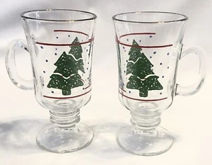 2 VTG Christmas Pine Tree Gold Rim Clear Glass Irish Coffee Mugs 8 oz. Unbranded - Picture 1 of 8
