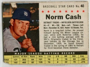1961 Post Cereal #40 Norm Cash Detroit Tigers - Picture 1 of 2