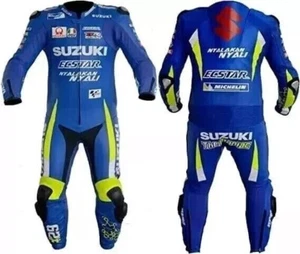 MOTORBIKE LEATHER SUIT SUZUKI SUIT MOTORCYCLE BIKER RACING SUIT CE APPROVED ARMO - Picture 1 of 6