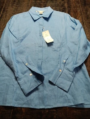 Blusa grande de lino irlandés manga larga con botones azul manga larga Richard Malcolm nueva con etiquetas Foto 1 de 4