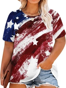 Plus Size American Flag Shirts for Women Funny 4th of July T Shirt Stars Stri... - Picture 1 of 6