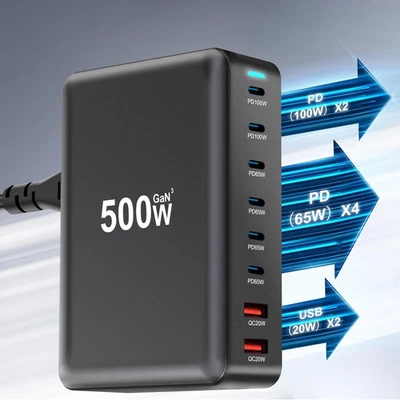 500W Charger Dock Type C 8 Port Hub Multi USB Charger Station PD Fast Charging - Image 1 of 4