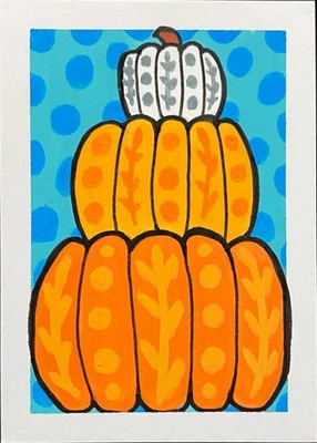 ACEO Original Pumpkins Floral Fall Artwork Collectible Atc Plants Small Cute Art - Image 1 of 2