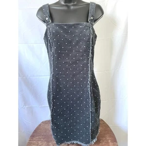 Forever 21 Black Corduroy Polka Dot Zip Dress Size M Mini Grunge - Picture 1 of 7