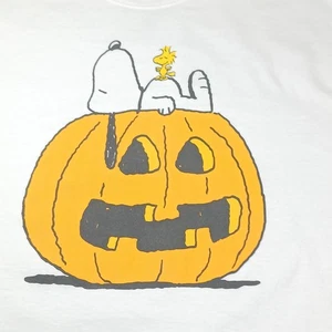 Erwachsene Gr. M weiß Snoopy Woodstock Kürbis T-Shirt Halloween Kurzarm T-Shirt - Bild 1 von 5
