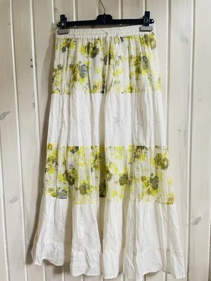 Kommotion Maxi Skirt M Tiered Embroidered Sequin Silver Thread Cotton New Fairy - Image 1 of 4