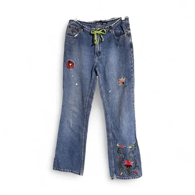 Pantalones de mezclilla reciclados de colección para niñas junior corte bota cintura baja bordados talla 16 cremallera atada Foto 1 de 4