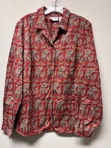 Camisa vintage Liz Claiborne Lizwear roja floral abotonada algodón para mujer XL NUEVA SIN ETIQUETAS - Imagen 1 de 10