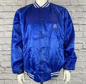Vintage UPS Jacket Mens 2XL Blue Satin Nylon Snap Front Bomber Embroidered XXL - Picture 1 of 13