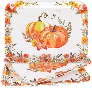 3pc Fall Serving Trays, Pumpkin Flower Platters for Thanksgiving Snacks/Desserts - Picture 1 of 12