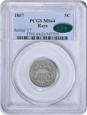 1867 Shield Nickel Rays MS64 PCGS (CAC) - Image 1 of 4