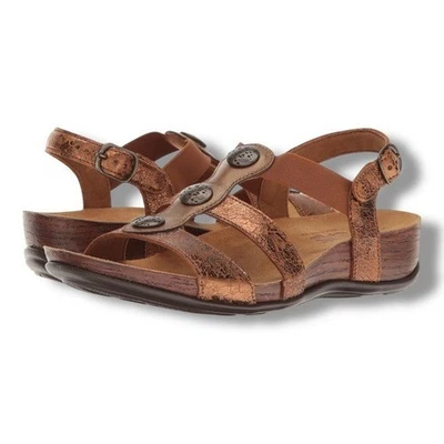 SAS Clover T-Strap Sandals in Crackle Bronze Leather Comfort Orthotic Womens 9 - Image 1 of 4