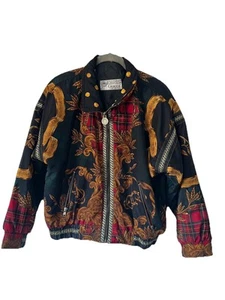 Vintage Giacca sport jacket Large black gold zipper over sized - Picture 1 of 7