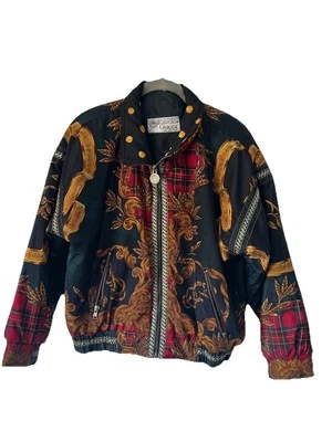 Vintage Giacca sport jacket Large black gold zipper over sized - Image 1 of 4