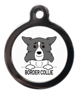 Etiqueta de identificación de mascota DIBUJOS ANIMADOS BORDER COLLIE GRIS etiqueta 2 tallas - Imagen 1 de 2