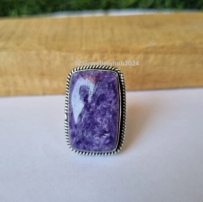 Anillo de piedras preciosas Charoite natural plata de ley 925 anillo único PG5204 Foto 1 de 4