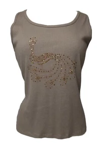 Prospirit Yoga XL Beige Tank Top Sequin Beaded Peacock - Picture 1 of 10