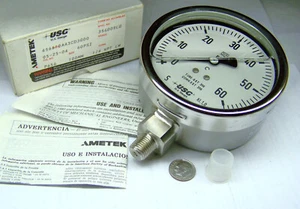 USG AMETEK 656-356009LG NEW SS 4" D LIQUID FILLED PRESSURE GAUGE 60 PSI 1/4 NPT - Picture 1 of 9