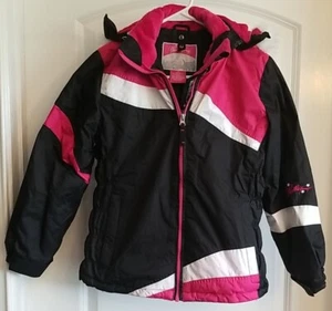 Giacca con cappuccio bambina resistente alle intemperie rosa nero bianco taglia M 10/12 - usata in ottime condizioni - Foto 1 di 6