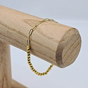 Pura Vida Half-n-Half Stretch Bracelet – Gold Paperclip Chain & Beaded Design - Picture 1 of 7
