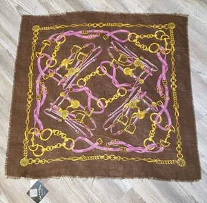 Collection 18 Womens Scarf Western Horse Bit Equestrian Stirrup Brown Gold Pink - Picture 1 of 9